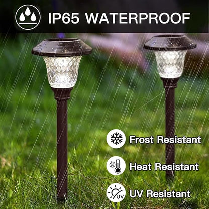 BEAU JARDIN 8 Pack Solar Pathway Lights Outdoor Solar Powered Lights Waterproof Glass for Garden Landscape Path Yard Walkway Patio Driveway Outside Cool White Color Changing Fixed Color Bronze