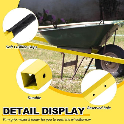 Gisafai 2 Pair Wheelbarrow Replacement Handles Kit 60 Inches Metal Wheelbarrow Handles Heavy Duty Yellow, Easy Install