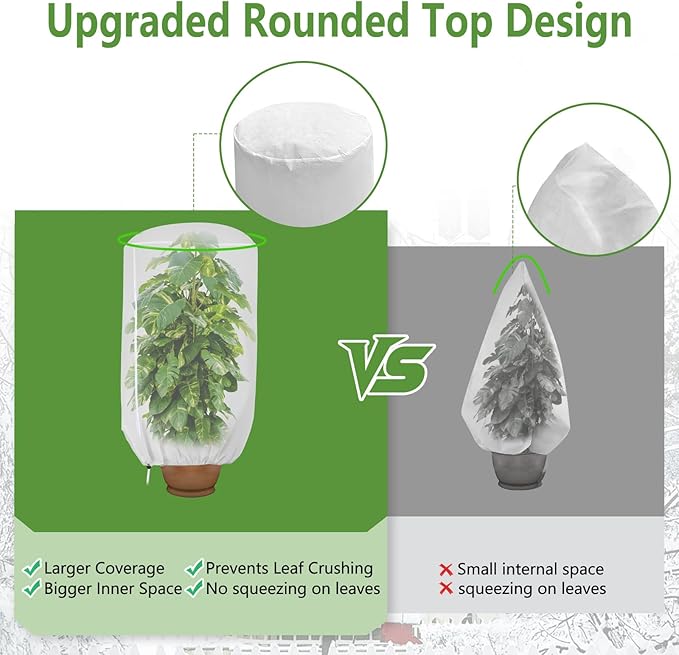 2 Pack Rounded Top Plant Covers Freeze Protection for Winter, Plant Covers for Winter, 40" X 47" Tree Frost Protection Blankets Outdoor With Zipper/Drawstring, for Shrub Bush Fruit Tree Potte(White)