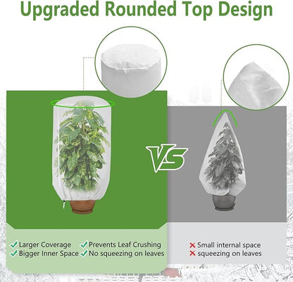 2 Pack Rounded Top Plant Covers Freeze Protection for Winter, Plant Covers for Winter, 40" X 47" Tree Frost Protection Blankets Outdoor With Zipper/Drawstring, for Shrub Bush Fruit Tree Potte(White)