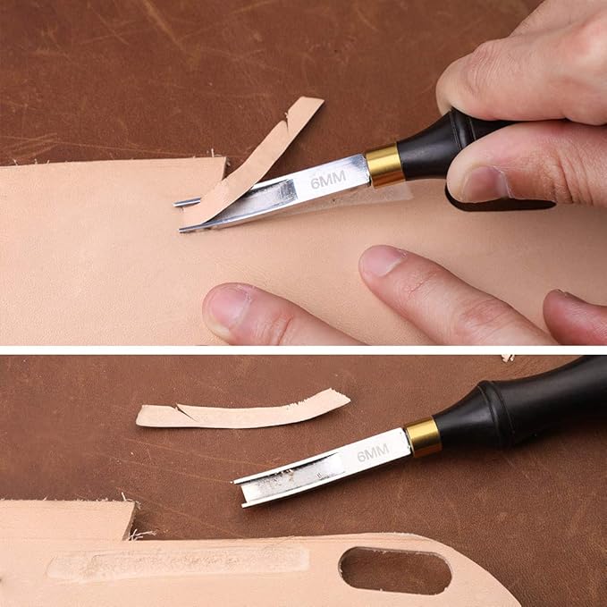 Leather Edge Beveler Tool, French Skiver, 6mm Wide Mouth Leather Edge Trimmer Skiving Crafting Tools with Wooden Handle for DIY Craft