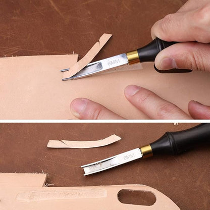 Leather Edge Beveler Tool, French Skiver, 6mm Wide Mouth Leather Edge Trimmer Skiving Crafting Tools with Wooden Handle for DIY Craft