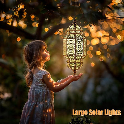 Twinkya 18 Inch High Large Hanging Solar Lights Outdoor Garden Decorative Solar Lantern Waterproof Plastic Moroccan Outdoor Decorations for Patio Pathway Yard Porch Backyard Garden Decor (1 Pack)