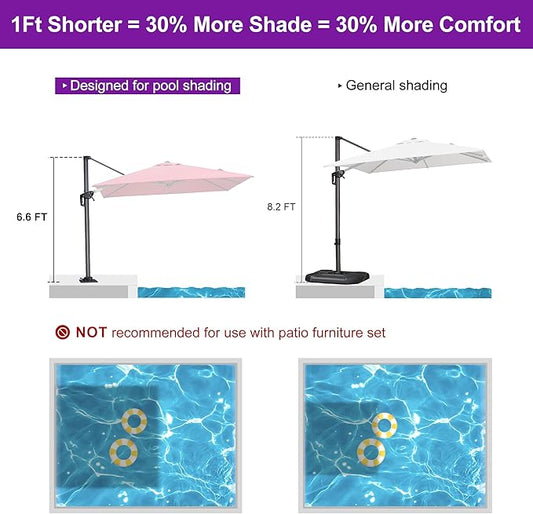 PURPLE LEAF 8' X 8' Patio Umbrella with Steel Plate Base for Pool 7' High Offset Outdoor Cantilever Umbrella Swimming Pool Umbrella with 360°Rotation for Poolside Terra