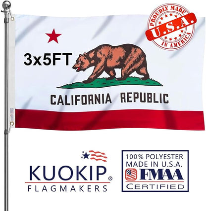 Double Sided Californian State Flag 3x5 Made in USA Outdoor Heavy Duty 3 Ply Nylon Californian Flags with White Starting Tape and 2 Brass Grommets