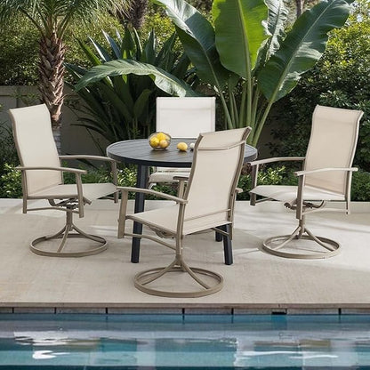 Patio Swivel Chairs Set of 6, Outdoor Swivel Chairs with Armrest, High Back Patio Chair with Metal Frame, All-Weather Outdoor Dining Chair for Deck, Porch and Lawn, Ivory Beige