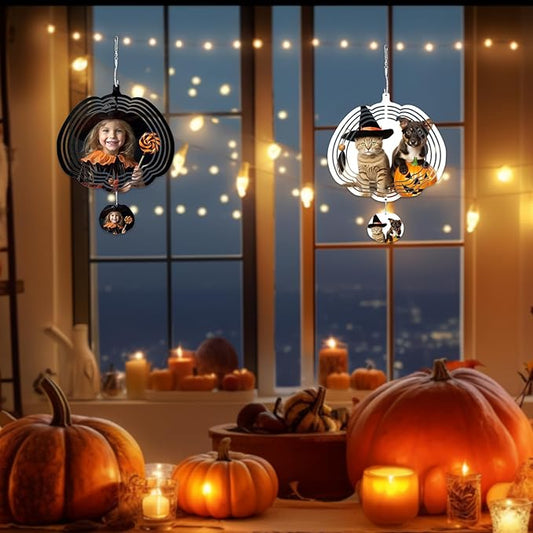 Halloween Sublimation Wind Spinner Blanks, Halloween Party Decorations Pumpkin Shape 10 inch, for Backyard, Garden, Home Decoration, 2 PCS
