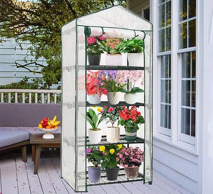 4-Tier Mini Greenhouse, Green House for Flower Indoor Outdoor, Portable Plant Outdoor Cage with Heavy Duty PVC Clear Cover & Steel Frame,Greenhouse for Seed Starting, Mushroom,Vegetables