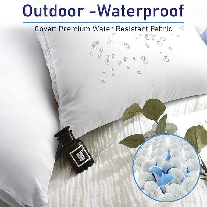 Pack of 4 12x20 Outdoor Pillow Inserts, Water Resistant Throw Pillow Inserts, Outdoor Lumbar Pillow for Patio, Furniture, Sofa, Bed, Living Room, Garden Decorative Waterproof Pillow Inserts