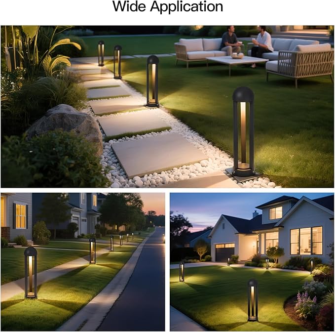 Pathway Lights, 23.6" AC 100-240V Wired Bollard Lights Outdoor, IP65 Waterproof Path Light, 3000K LED Bollard Light, Modern Commercial Landscape Lighting for Driveway Walkway Sidewalk Garden Lawn