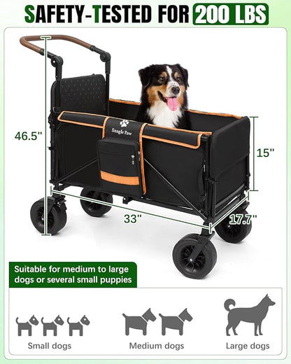 Snagle Paw Dog Wagon for Medium Large Dogs up to 200lbs | All Terrain Foldable Large Pet Stroller with Ramp & Tailgate (Extra Space), Dog Wagon Cart Adjustable Handle & One-Step Brake