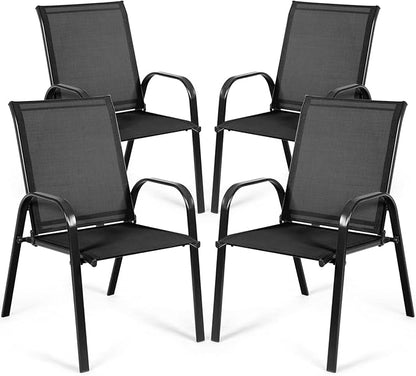 Tangkula 4 Piece Patio Dining Chairs, Outdoor Bistro Chairs W/Curved Armrests, Easy-to-Dry Fabric, Reinforced Steel Frame, Wide & Comfortable Camping Chairs for Garden, Poolside, Backyard (2, Black)