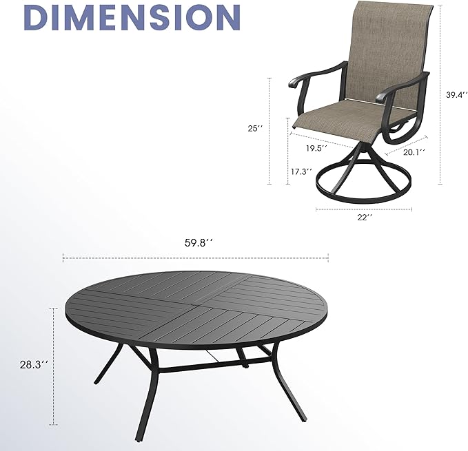 VICLLAX 9 Pieces Outdoor Dining Set, Patio Furniture Set of 8 Patio Swivel Dining Chairs and 60" Patio Spliced Round Tabletop, Mixed Brown Chairs & Black Tabletop