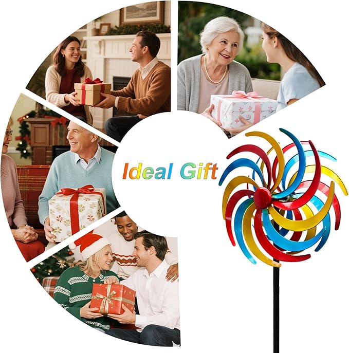 Wind Spinners Outdoor,Kinetic Wind Sculptures & Spinners, 63" Double-Side Metal Wind Spinner for Yard and Garden, Lawn Art Decorations Colorful