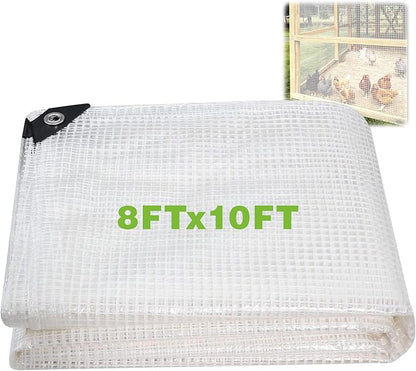 8Ftx10Ft Clear Greenhouse Plastic Covering, 16Mil Thickness Heavy Duty Clear tarp for Chicken coop, Greenhouse Plastic sheeting with Hemmed Edges & preinstalled Grommets.