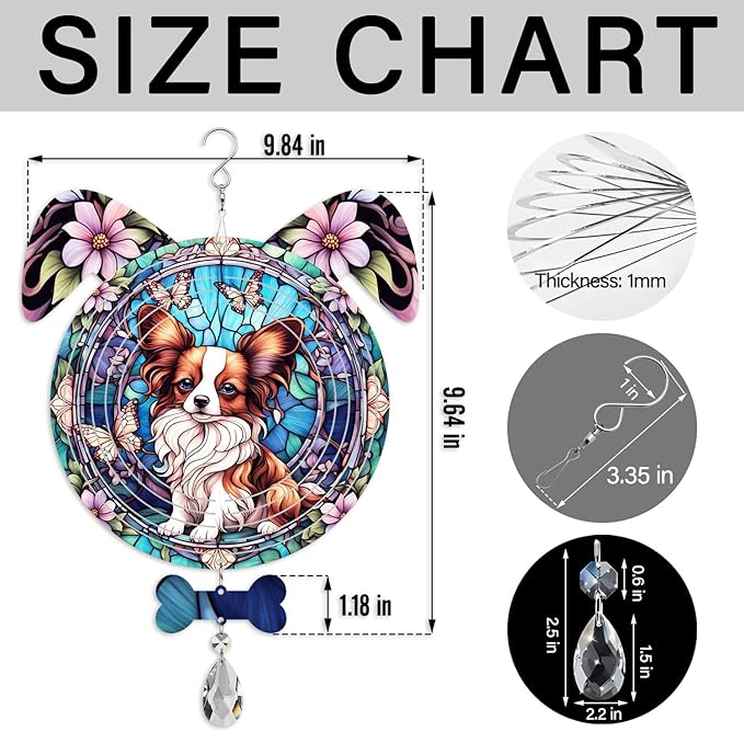 Papillon Dog Ears Wind Spinner, Papillon Wind Spinner Hanging for Yard and Garden V02