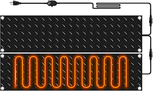 Riakrum 2 Pcs Heated Snow Melting Mats Outdoor, 10 x 48 in Winter Anti-Slip Heated Rubber Mat for Walkways Decks and Sidewalks, Snow and Ice Melting Pads Connection with 9.84 ft Power Cord