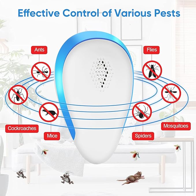 2025 Upgraded Rodent Repellent Indoor, 6 Pack Mouse Repeller Roach Traps Indoor for Home Mouse Repellent Ultrasonic Plug in Bat Deterrent Devices for Ants, Spiders, Squirrel Bats Safe for Humans