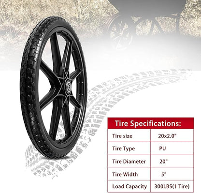 Parts Camp 20" Flat Free Tire Cart Wheels Replacement Rubbermaid Wheelbarrow Wheels Garden Cart Replacement Wheel With 5/8" 3/4" Bearing For Utility Carts/Lawn Cart/Wheelbarrow 2PACK