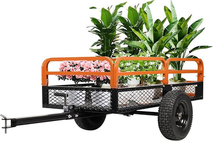 Heavy Duty Steel Dump Cart, 1500 Lbs Utility Garden Trailer, ATV Dump Trailer with Removable Sides, 15 Cubic Feet HD Agricultural Trailers for Tractor Lawn Mower Garden