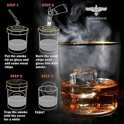 Cocktail Smoker Kit with Torch, Whiskey/Bourbon/Old Fashioned Smoker Kit with Torch,6 Flavor of Wood Chips,Orange/Apple/Oak/Cherry/Walnut/Mesquite,Birthday Gifts for Man,Husband,Dad(No Butane)
