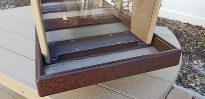 DutchCrafters Poly Post Mount Extra Large Double Hopper Bird Feeder, Outdoor Wild Bird Feeder for Outside, USA Amish Made (Brown & Weatherwood)