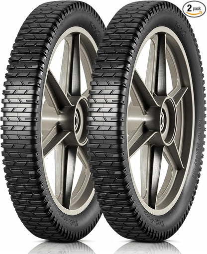 MaxAuto 14 x 1.75" Spoked Plastic Wheel with Tire Replacement for Craftsman Mower, Wheelbarrow, Trimmer, Push Mower, Pressure Washer, 1.75" Offset Hub Length,1/2" inside Bearing, 2 Pack