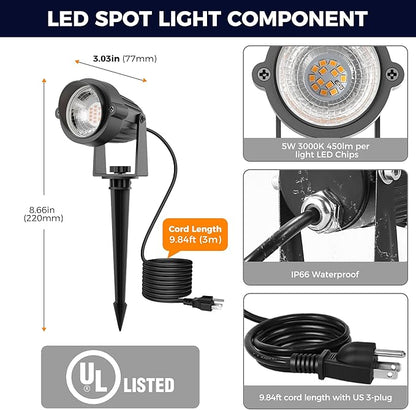 L LOHAS LED Halloween Spotlight Outdoor, Orange Spot Lights for Yard, Auto On/Off 5W 120V Landscape Lighting for House, Holiday, Trees, Decoration, 450LM IP66 Waterproof, UL Listed, 2 Pack