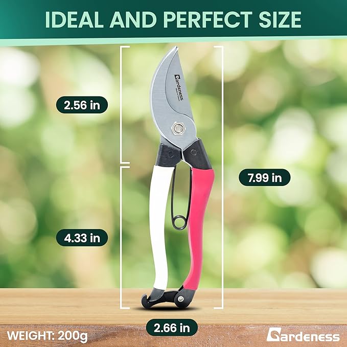 Gardeness Japanese Pruning Shears, Professional Bypass Heavy Duty Garden Pruner Secateurs – Lightweight Easy Grip Hand Pruners Branch Clippers for Gardening, Trimming, Harvesting. Made in Taiwan