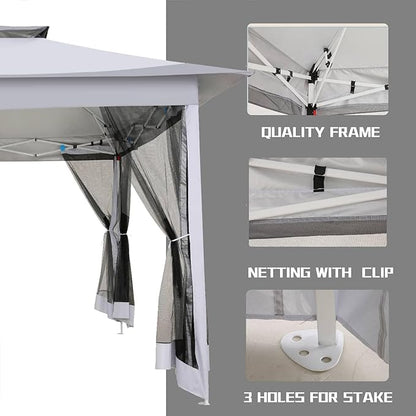 COBIZI 12x12 Pop Up Gazebo On Clearance - Upgrade Easy Up Metal Outdoor Canopy Waterproof - Portable Gazebo with Mosquito Nettings, 4 Ropes 8 Stakes and Carry Bag for Patio Garden(Light Gray)