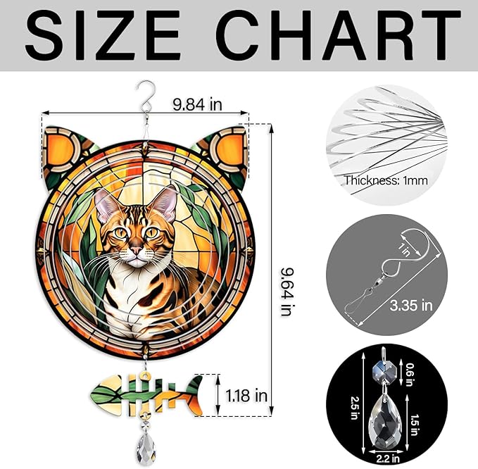 Bengal Cat Wind Spinner, Bengal Cat Wind Spinner Hanging for Yard and Garden