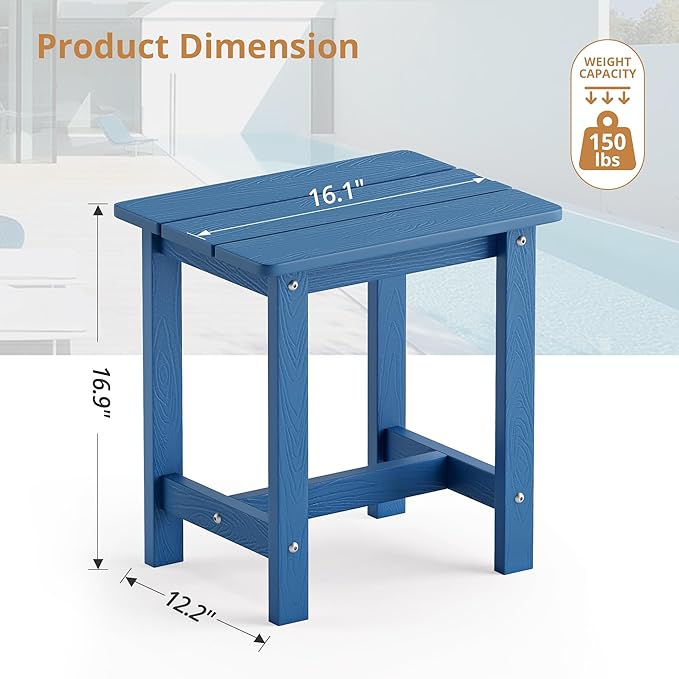 LUE BONA Outdoor Side Table, HDPS Small Outdoor Adirondack Side Tables, Outside End Table for Patio, Porch, Deck, Pool, Weather Resistant/Easy Maintenance, Navy Blue