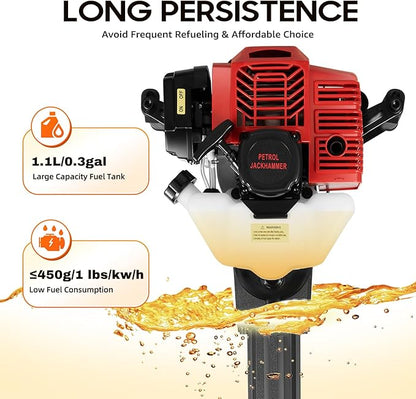 Handheld Trencher Digger Machine, 52CC 2-Stroke Gasoline Engine Tree Digger 1900W 6500RPM±200 Portable Trench Diggers for for Digging Planting and Trenching