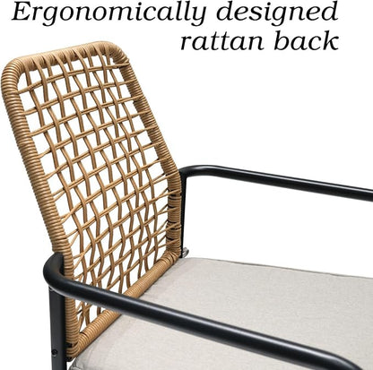 7-Piece Outdoor Dining Set, 6 Stackable Chairs with Cushions ＆ 63'' Rectangular Outdoor Table, Wicker Rattan Design, All Weather Frame Furniture Set