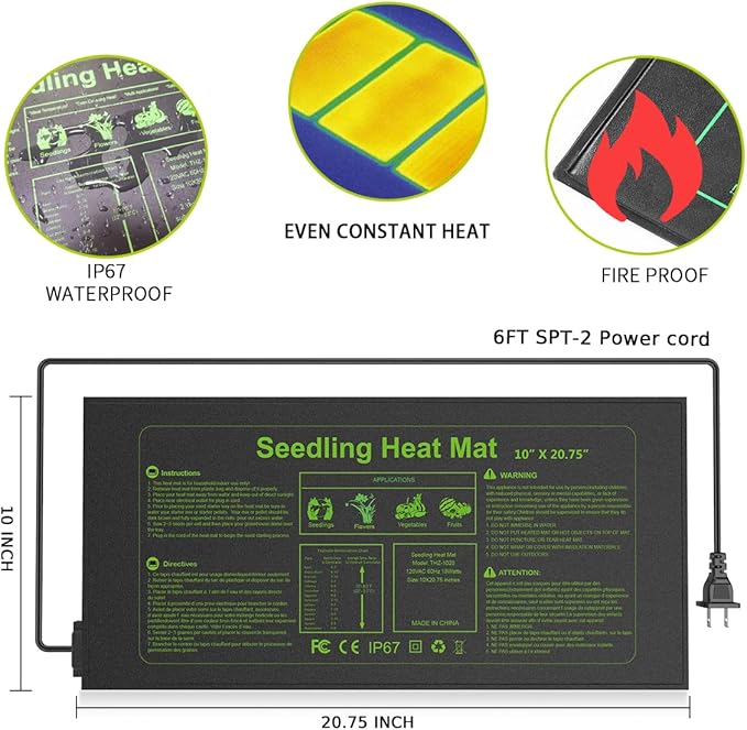 2 Pack Seedling Heat Mat 10X20.75`` Durable Waterproof Plant Heating Pad Warm Hydroponic Heating Mat for Seed Starting Germination Plant Propagation