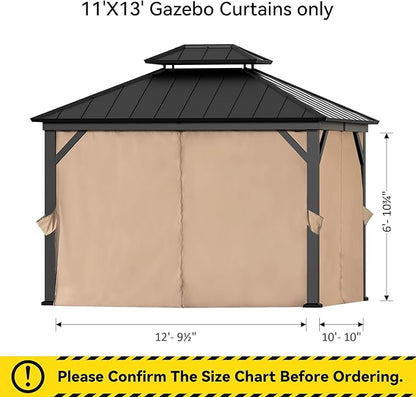 Gazebo Curtain Replacement Universal 4-Panel Sidewalls 11' x 13', Outdoor Gazebo Privacy Curtains with Zipper, Replacement for Outdoor, Patio Canopy, Garden and Backyard (Curtain Only)
