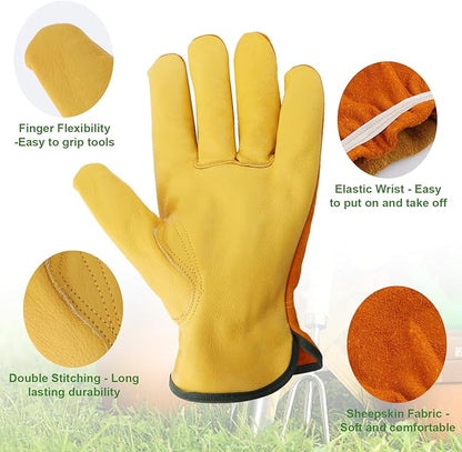 Leather Work Garden Gloves for Men & Women，Safety Work Gloves for Gardening, Welding, Construction, Farm, Ranch, etc. Thorn Proof , Planting,Heavy Duty，Roses Pruning Gardening Working Gloves, Gifts M