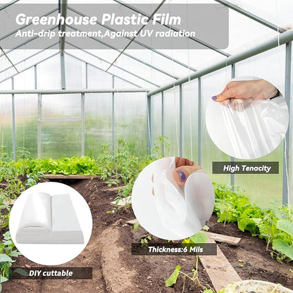 12x50 Ft Clear Greenhouse Film Plastic Sheeting, Greenhouse Polyethylene Plastic Film 6 mil Thickness Replacement Cover, UV Resistant, Plant Covers Freeze Protection for Windproof Frost& Dust Proof