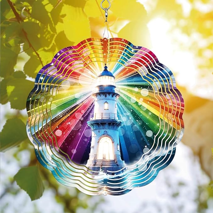 Lighthouse Wind Spinner, Lighthouse Wind Spinner Hanging for Yard and Garden, Unique Gift Wind Spinner, 3D Hanging Wind Spinner Outdoor