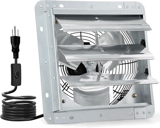 Criditpid 10 Inch Shutter Exhaust Fan 820 CFM, Wall Mounted Exhaust Fan with ON/OFF Power Cord for Greenhouse, Chicken Coop, Attic, Shed, Garage, Warehouses Ventilation, Low Noise louvered Vent Fan.