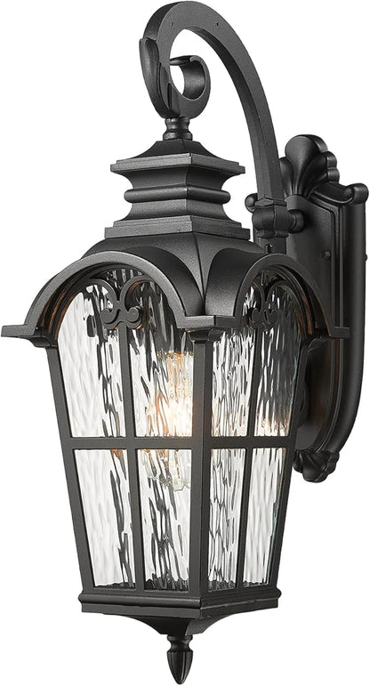 Outdoor Wall Sconce Lights Black Anti-Rust Wall Mount Light with Water Ripple Glass Aluminum Exterior Lights for Garager Doorway and Patio E26 Socket and Waterproof