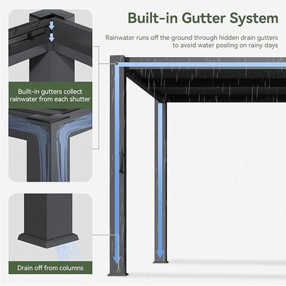 Aoxun Louvered Pergola 10' x 10' 96S Outdoor Metal Pergola with Adjustable Top for Decks, Gardens and Backyards, Easy Assembly via Structural Patent, Gray