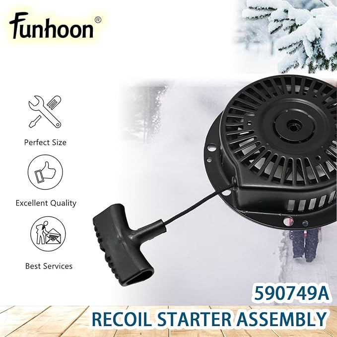590749A Pull Starter Recoil Starter Assembly for Tecumseh Snow King HM100 HMSK80 HMSK85 HMSK90 HMSK100 HMSK105 HMSK110 LH318 LH358 Engines Snow Blowers Replaces 590749 590789 590672 590733