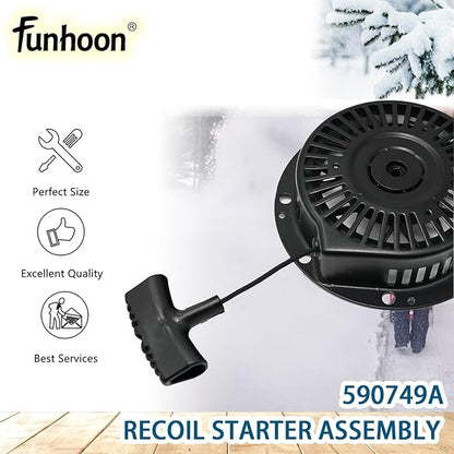 590749A Pull Starter Recoil Starter Assembly for Tecumseh Snow King HM100 HMSK80 HMSK85 HMSK90 HMSK100 HMSK105 HMSK110 LH318 LH358 Engines Snow Blowers Replaces 590749 590789 590672 590733