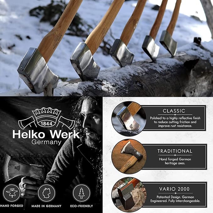 1844 Helko Werk Germany Classic Forester - 3.5 lb Felling Axe - Made in Germany Multi-Purpose Cutting and Felling Axe for Felling Trees, Splitting Wood - Head 3.5 lbs, Handle 31 in.(Forester) #10495