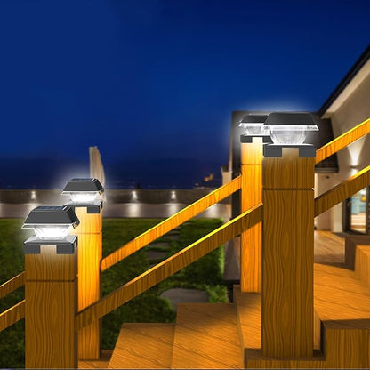 INDARUN 4x4 Solar Post Cap Lights Outdoor Waterproof, Fence Deck Post Solar Lights for 4x4 5x5 6x6 Wooden Posts/4x4 Vinyl Posts, 120Lumen Cool/Warm White, for Porch, Patio, Backyard, Stair(2 Pack)