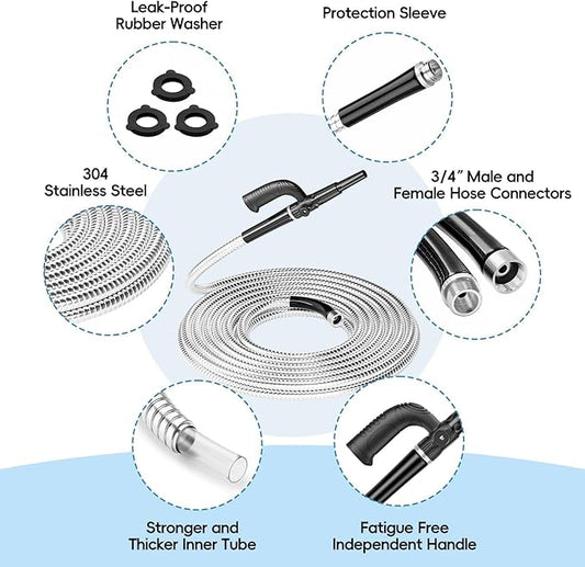 SPECILITE Metal Garden Hose 50ft Heavy Duty 304 Stainless Steel Water Pipe for Yard, Outdoor, RV - Durable, Tough & Flexible, Kink & Tangle Free, Pet-proof, Puncture Resistant with Independent Grip