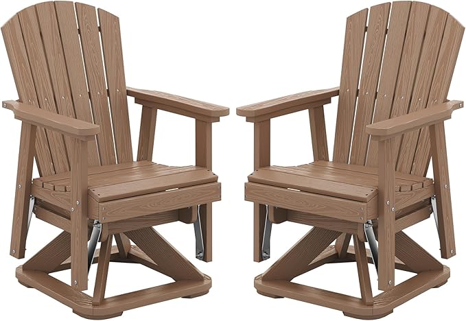 SERWALL Adirondack Swivel Glider Chair, HDPE Patio Swivel Glider Set of 2, All-Weather Glider Chair for Porch, Balcony, Wood Brown