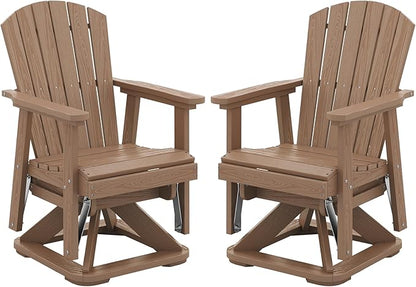 SERWALL Adirondack Swivel Glider Chair, HDPE Patio Swivel Glider Set of 2, All-Weather Glider Chair for Porch, Balcony, Wood Brown