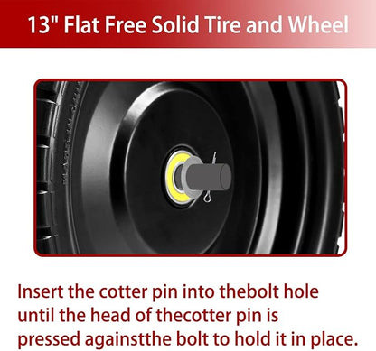 13" Flat-Free Tires and Wheels Replacement Gorilla Cart, 4.00-6 Flat-free Solid Tires for Garden Carts, Wheelbarrows & Yard Trailers - with 5/8" Bearings, 2.1" Hub Offset(4-Pack)